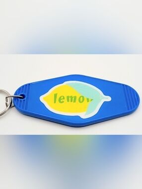 Retro Motel Keychain Blue Lemon Handmade Resin Keyring Aesthetic Cute